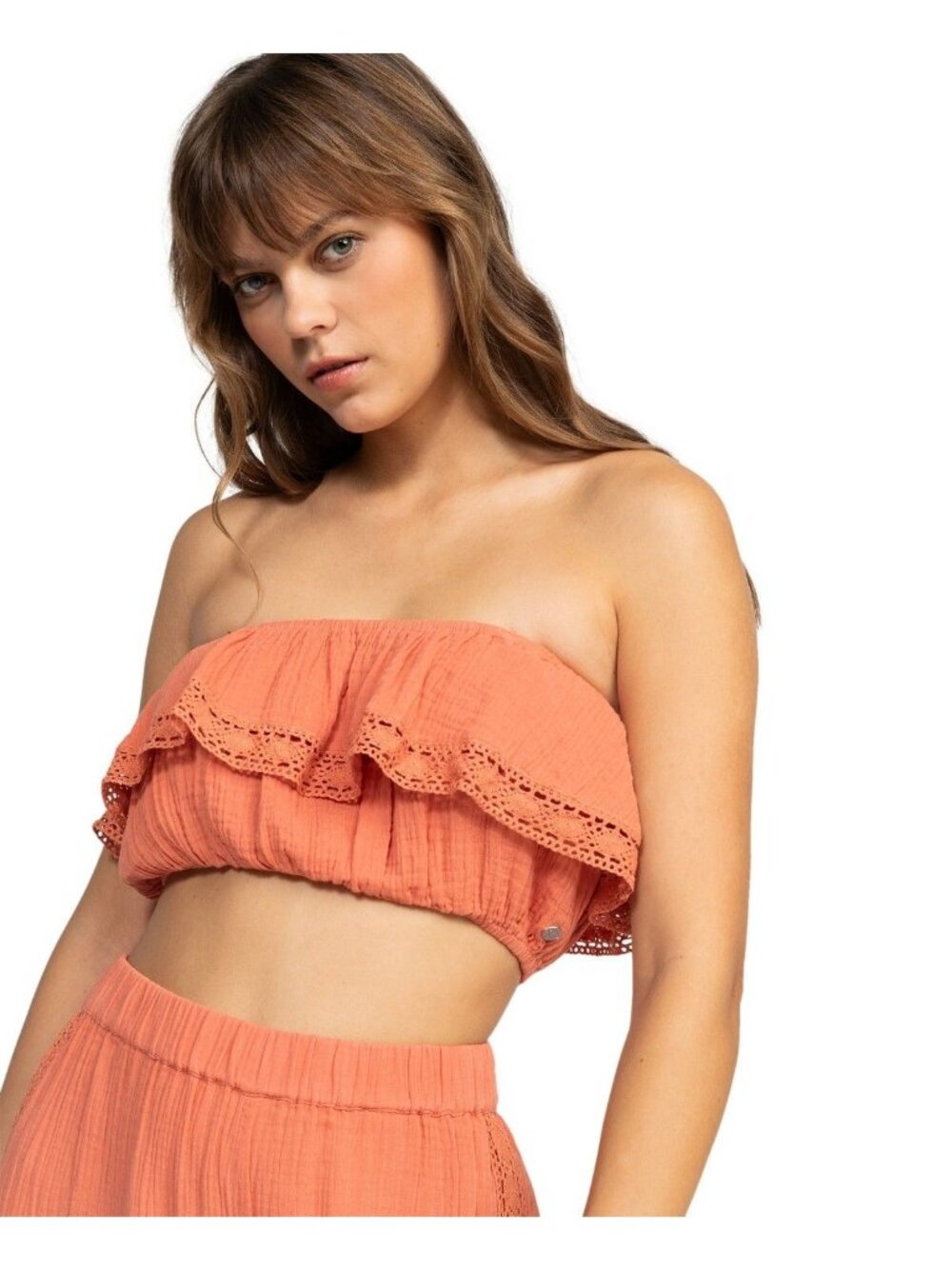 Roxy Womens Golden Tropic Solid Cropped Fit Tube Top Apricot Brandy Size M NWT